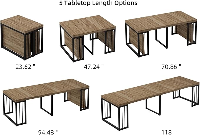 KEIKI 23.62" - 118" L Extendable Foldable Dining Room Table - Image 5