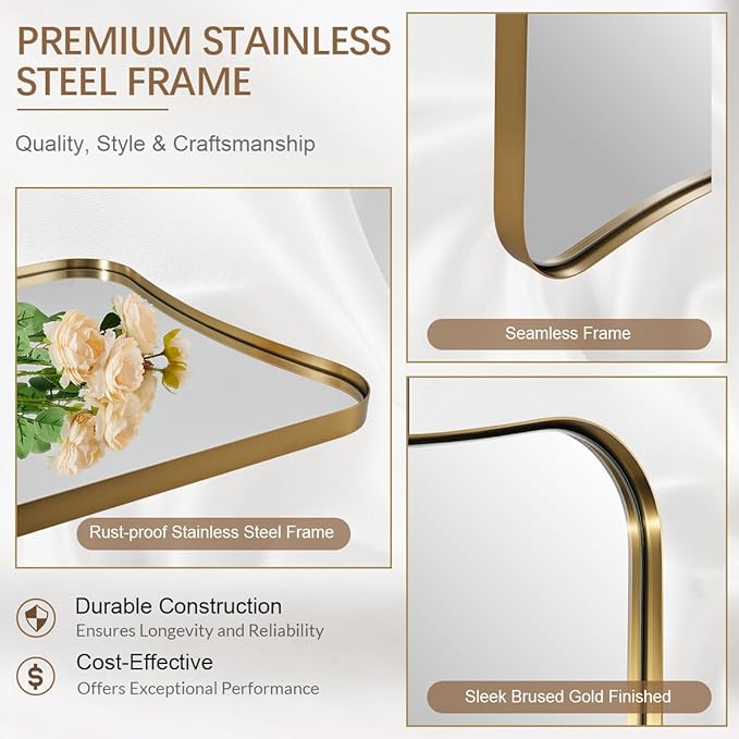 ANDY STAR Gold Vanity Mirror, 22x30 Inch Brushed Gold Bathroom Mirror, Antique - Image 4