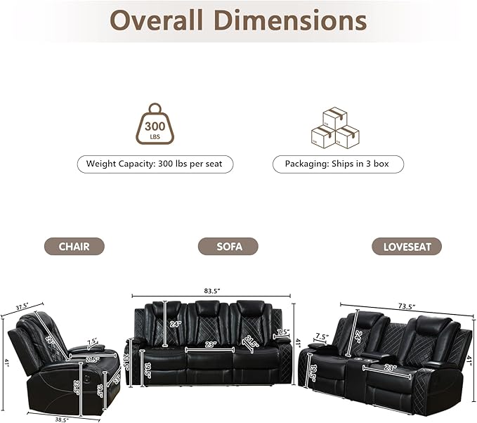 PU Leather Power Reclining Sofa Set - Image 2