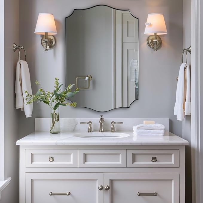 ANDY STAR Chrome Mirror 24x36, Polished Silver Bathroom Mirror, Modern Wavy by ANDYSTAR