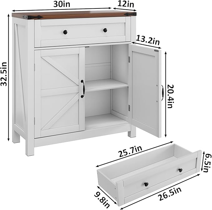 Farmhouse Storage Cabinet with 2 Doors, Freestanding Floor Storage Cabinets - Image 2