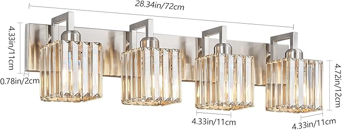 Modern Bathroom Vanity Light 4-Lights Brushed Nickel Vanity Light Crystal Wall - Image 5