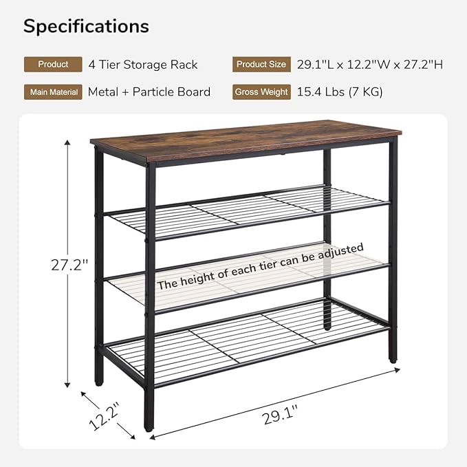 4-Tier Shoe Rack Organizer, Metal Mesh Shoe Storage Shelf, - Image 3