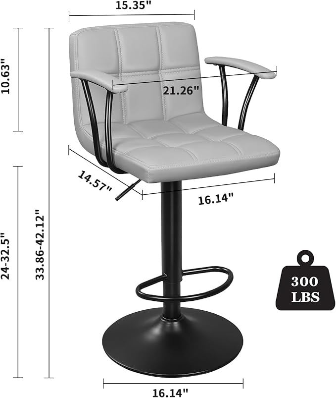 Bar Stools Set of 2, Armrest Adjustable Swivel Barstools - Image 3