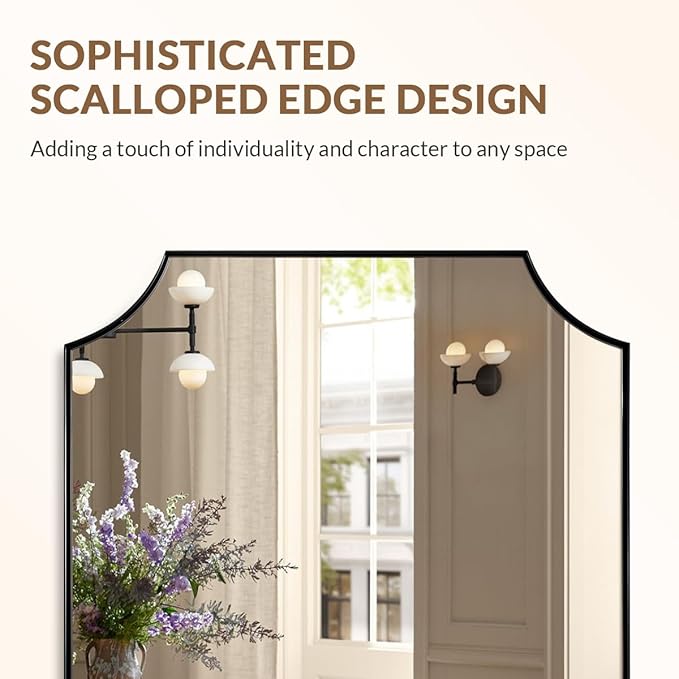 ANDY STAR 30x48 Inch Mirror, Matte Black Bathroom Vanity Mirror, Scalloped - Image 6