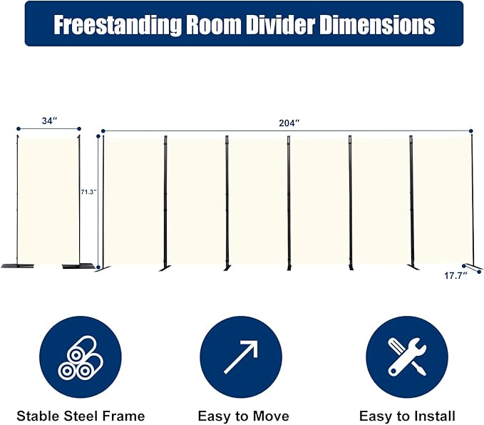 Room Divider 6FT Portable Room Dividers and Folding Privacy Screens, 6 Panel - Image 6