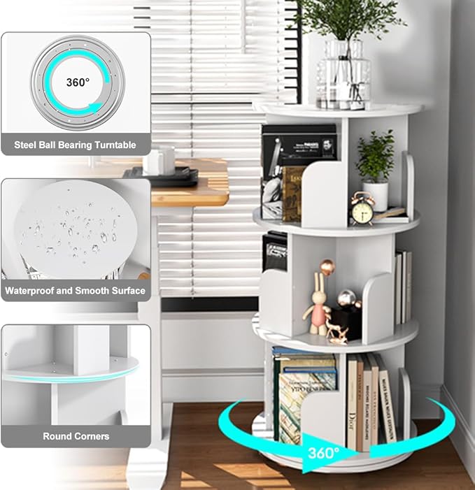 Nidouillet Rotating Bookshelf, Revolving Bookcase 360 Display Round Bookshelf - Image 4