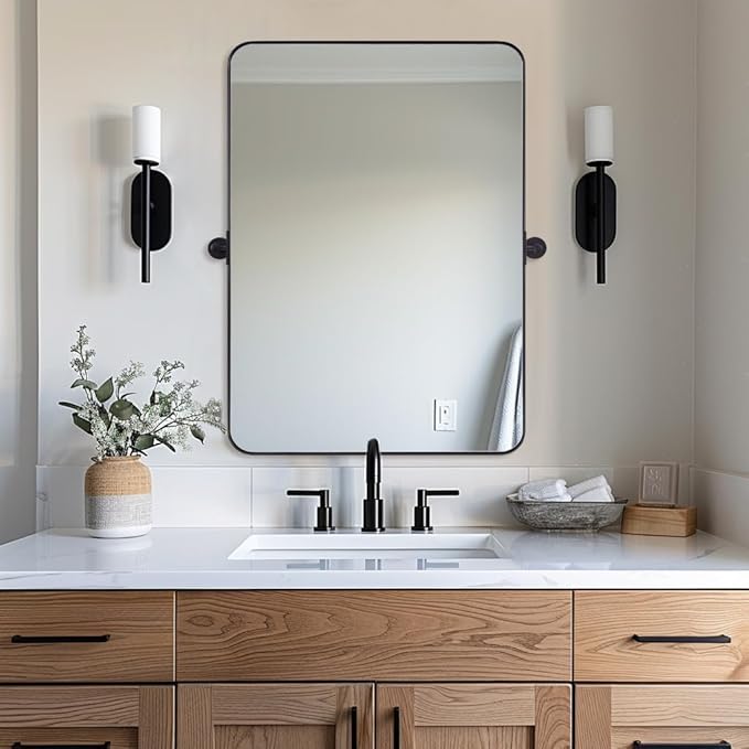 MOON MIRROR 20" x 28" Black Metal Framed Pivot Rectangle Bathroom Mirror - Image 6