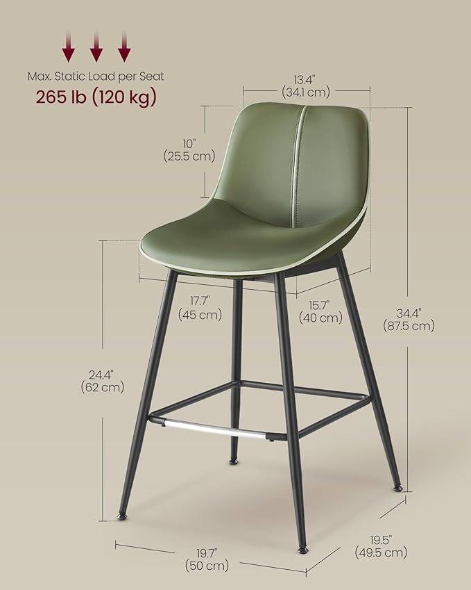VASAGLE Bar Stools Set of 2, Counter Height Bar Stools - Image 6