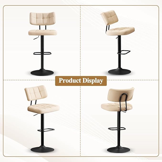 Furniliving Modern Bar Stools Set of 2 Faux Leather, Upholstered Swivel - Image 7