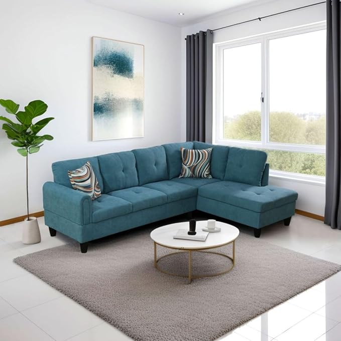 Green L-Shaped 3-Piece Flannel Sofa - Image 4