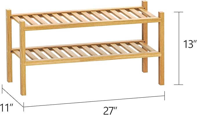 Bamboo Shoe Rack 2-Tier Organizer-Stackable Storage Shelf - Image 3