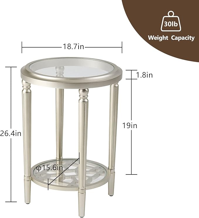 COSIEST Round Side Table, End Table Glass - Image 2