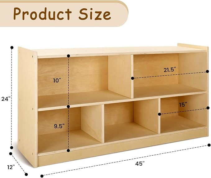 wingyz Wooden Storage Cabinet, 5-Section Montessori Bookshelf, Kids Toy Storage - Image 3