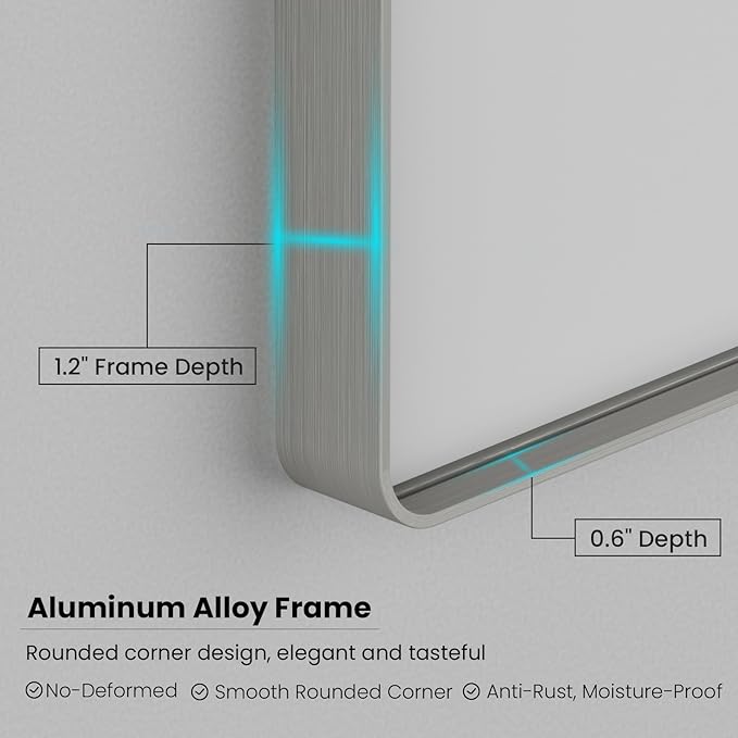 Brushed Nickel Bathroom Mirror 36x36 Inch, Brushed Silver Metal Frame Mirror - Image 4