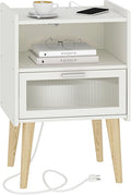 Nightstand with Charging Station, Bedside Tables with Glass Decorative Door by MMEOLUOOK