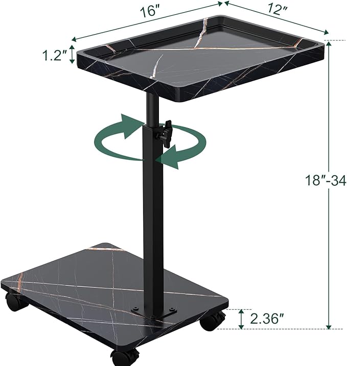 C Table End Table Adjustable Height, 360°Swivel TV Tray Table - Image 2