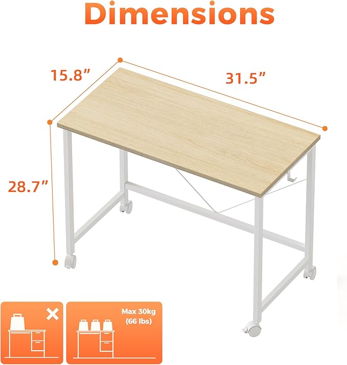 Rolling Computer Desk with Wheels, Gaming Desk - Image 2