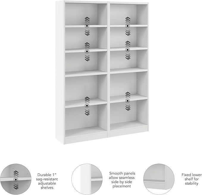 Bush Furniture Universal 25W Tall 5 Shelf Bookcase in White - Image 5