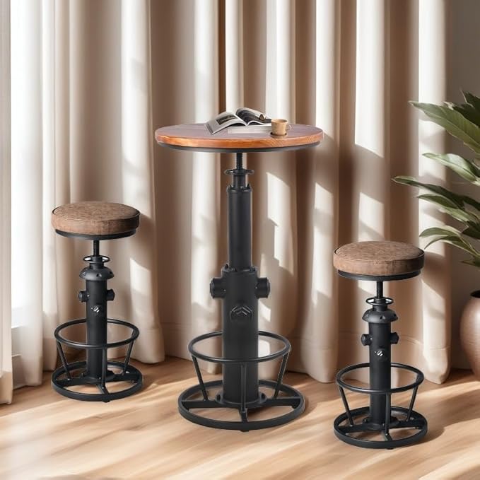 Industrial Bar Stools-Swivel Pu Seat-Vintage Kitchen Island Stool-Counter Bar - Image 7