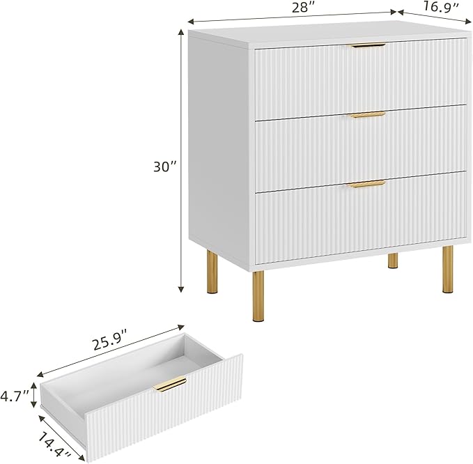 White Dresser, Modern 3 Drawer Dresser - Image 2