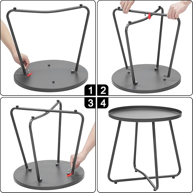 Dia.17.7ins Steel Round Coffee Table, Steel Tray Table, Side Table, Outdoor and - Image 5