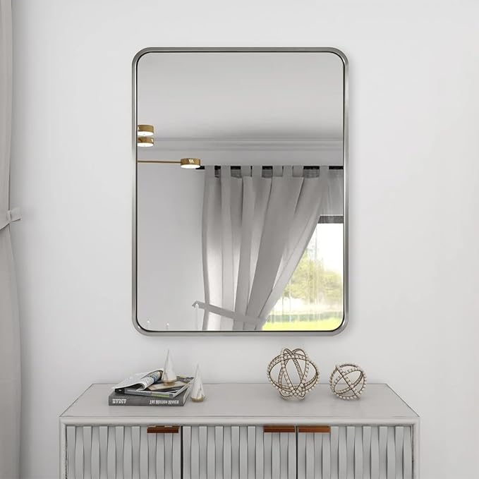 ANDY STAR Brushed Nickel Bathroom Mirror, 40”X30” Satin Nickel Mirror by ANDYSTAR