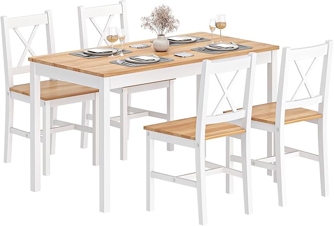 SogesPower Dining Table Set for 4, Wood Rectangular Kitchen Dining Table Set - Image 8