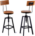 Diwhy Industrial Bar Stool Wood Metal Bar Stool, Adjustable Height Swivel by Diwhy