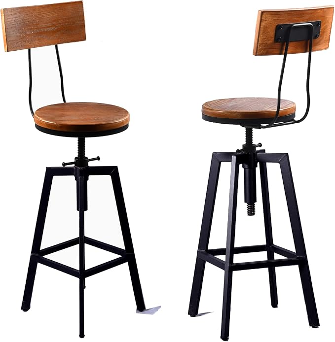 Diwhy Industrial Bar Stool Wood Metal Bar Stool, Adjustable Height Swivel by Diwhy