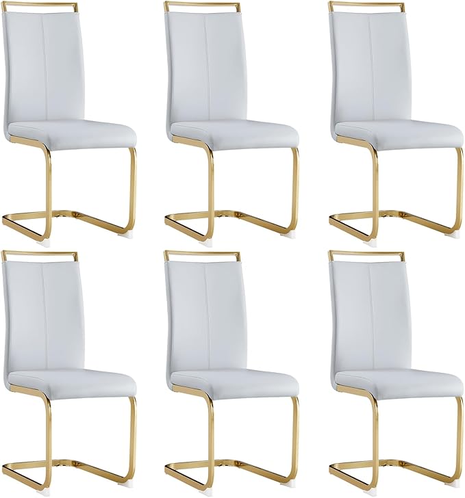 Modern Dining Chairs Set of 6, High Back Light Grey Kitchen Chairs, Faux by Gopop