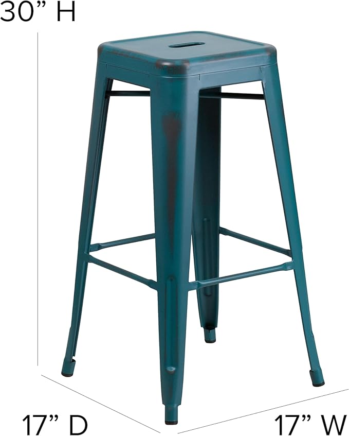 Flash Furniture Kai Commercial Grade 30" High Backless Distressed Kelly - Image 3