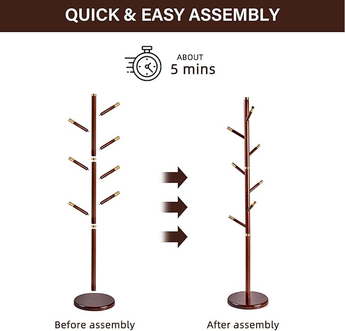 CozyDH Coat Rack Freestanding Solid Wood Coat Rack Stand, Coat Tree Freestanding - Image 9