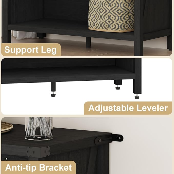 BON AUGURE Small Bookshelf, 3 Tier Black Book Shelf, Farmhouse Storage Bookcase - Image 4