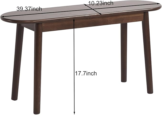 Walnut Solid Wood Bench, 39.4" L – Narrow Mid-Century Wooden Benches - Image 2