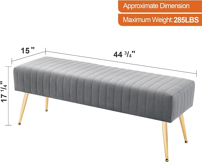Furniliving 44 Inch Bedroom Benches, Upholstered Tufted Striped Fabric Ottoman - Image 3