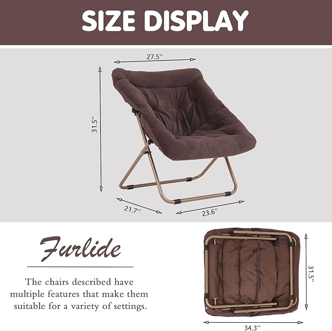 Saucer Chair, Comfy Bedroom Chairs, Oversized Folding Faux Fur Chair, Foldable - Image 3
