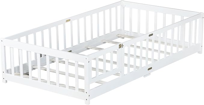 Twin Floor Bed with Slats and Center Support Bar, Wood Montessori Floor Bed - Image 7