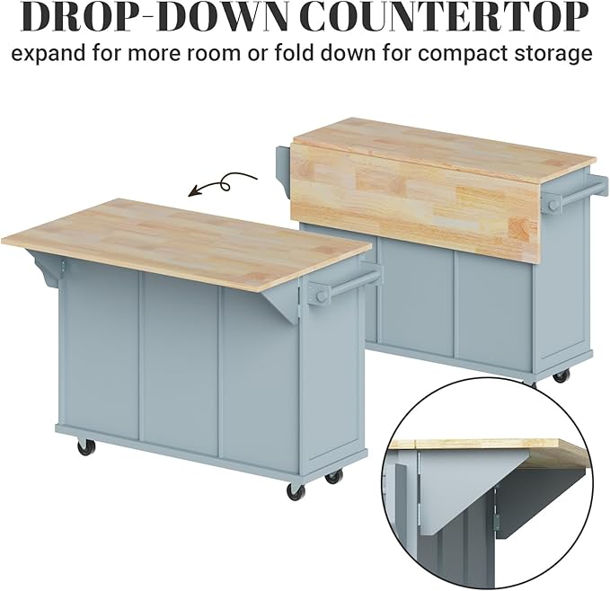 Rovibek Kitchen Island with Drawers 53 in Rolling Island Cart Mobile Portable - Image 5