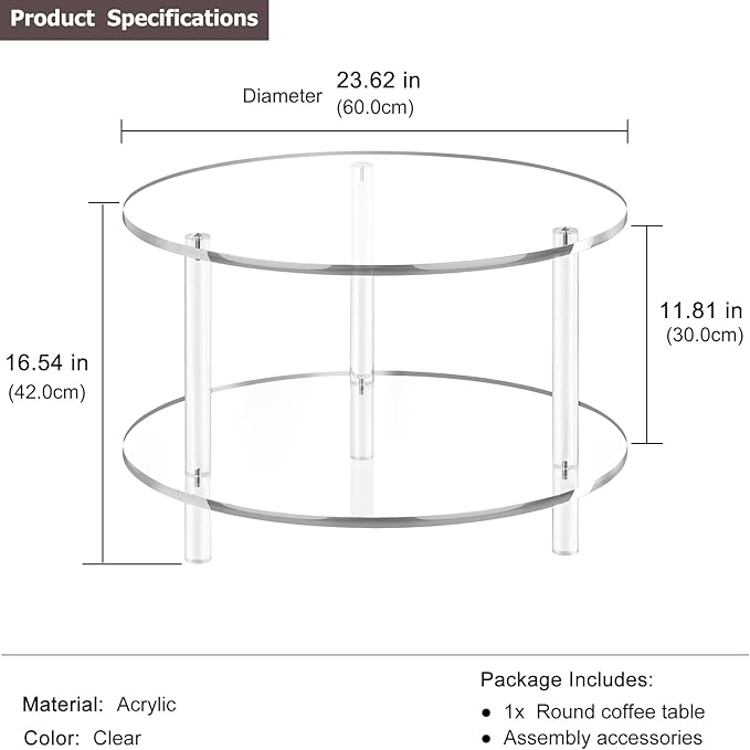 Acrylic Round Coffee Table, 23.6" Wide Modern Tea Table - Image 3