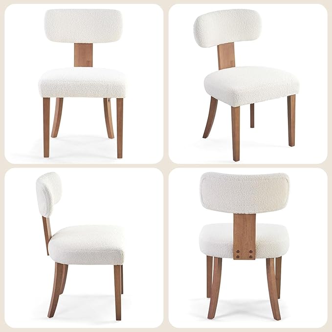 Farmhouse Chair Set of 2, Mid Century Modern Dining Chairs, Sherpa Upholstered - Image 9