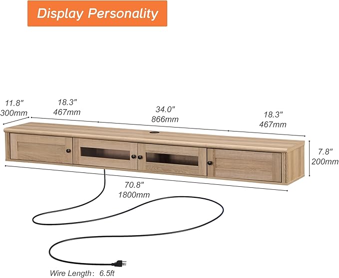 WAMPAT Floating TV Stand for TVs up to 80 Inch, Wooden Floating TV Shelf - Image 5