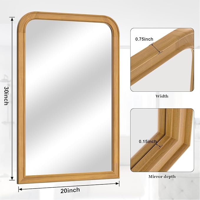 WallBeyond Wood Bathroom Mirror 20" x 30" Wooden Arched Wall Mirror Farmhouse - Image 6