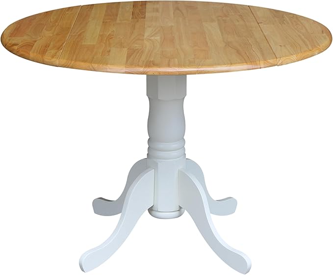 42" Round Dual Drop Leaf Pedestal Dining Table, Solid Wood, Easy Assembly by InternationalConcepts