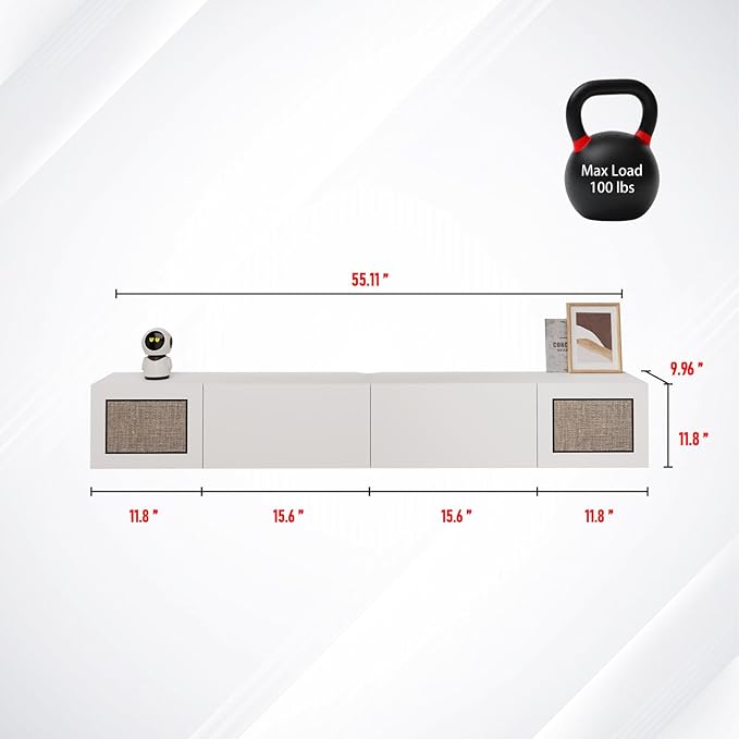 Pmnianhua Boho Floating TV Stand 55", Modern Wall Mounted Media Console - Image 5