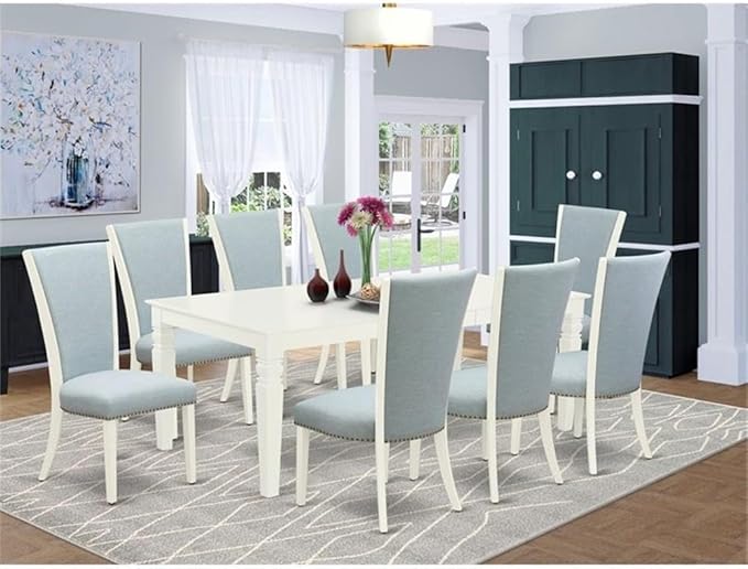 East West Furniture LGVE9-LWH-15 9 Piece Dining Set Includes a Rectangle Dining - Image 2