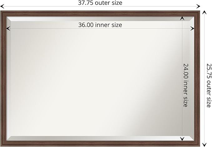 Amanti Art Brown Wall Mirror 26x38 Florence Medium Brown Rectangle Bathroom - Image 4