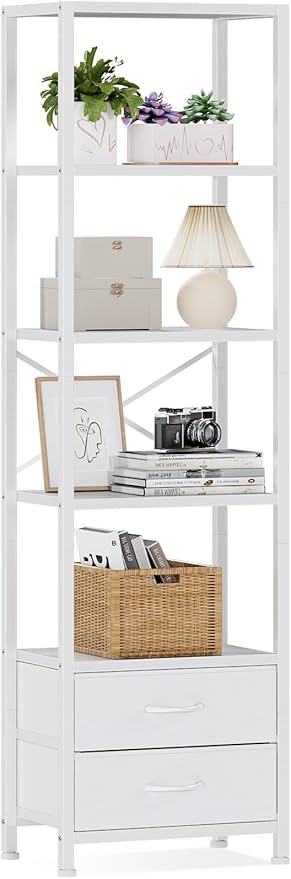 Furnulem 5-Tier Corner Shelf, Narrow Bookshelf by Furnulem