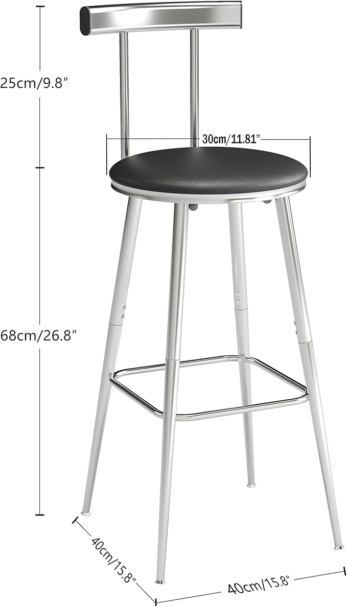 Bar Stools, Bar Chairs with Backrest and Footrest, Industrial Counter Stools - Image 3