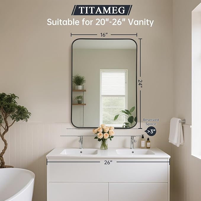 16x24 Inch Bathroom Mirror for Wall, Matte Black Framed Rectangle Mirror - Image 2